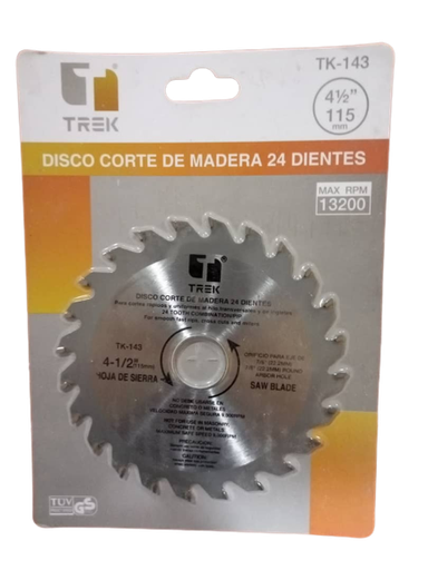 [DIS052] DISCO PARA CORTE MADERA 4 1/2" 24 DIENTES 115MM TREK