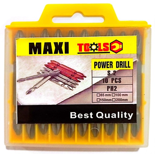 [PUN005] PUNTAS PARA TALADRO DOBLES PH2 65 MM. SET 10 PCS MAXI TOOLS