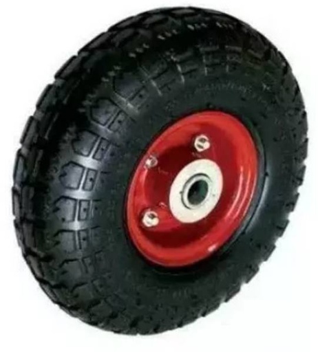 [RUE015] RUEDA NEUMATICA  10" C/TRIPA RIM ROJO EJE 3/4" VALV. CURVA  BUFFALO